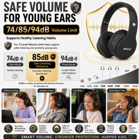 MIDOLA headphones showing long 68-hour playtime for travel and school use