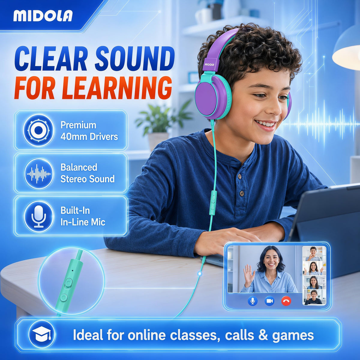 MIDOLA adjustable headband fits kids to adults comfortably