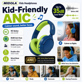 Midola ANC 35dB blue headphones for quiet study.