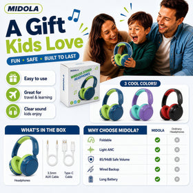 Midola built-in mic blue headphones for calls.