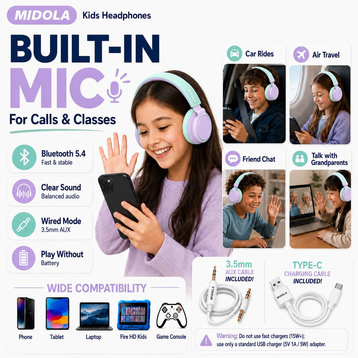 MIDOLA built-in microphone enables hands-free calls and online classes