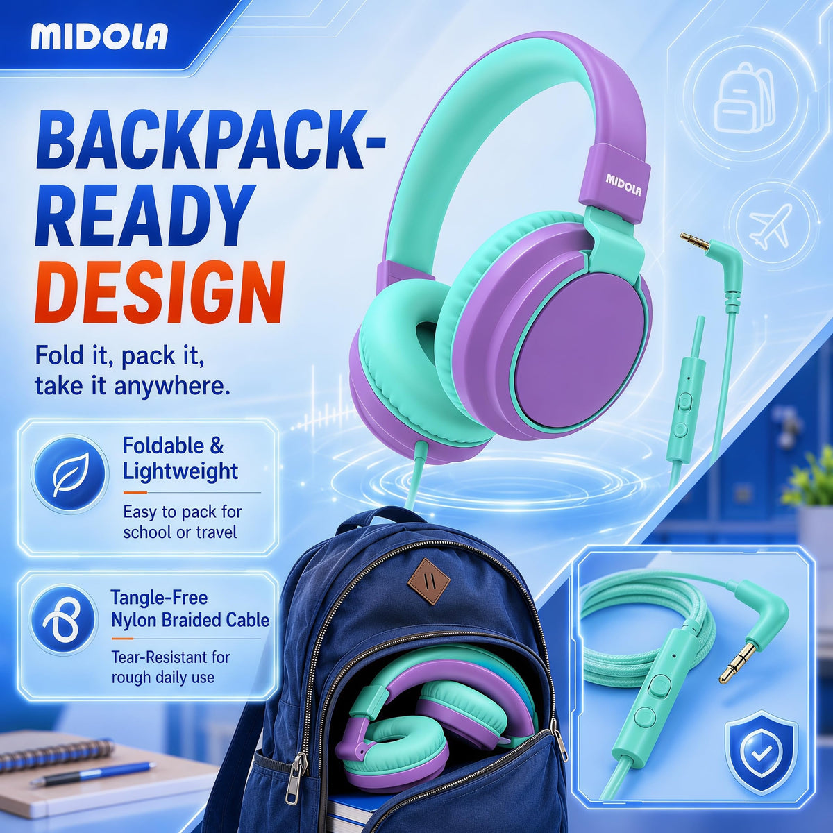 MIDOLA built-in mic enables hands-free online class participation