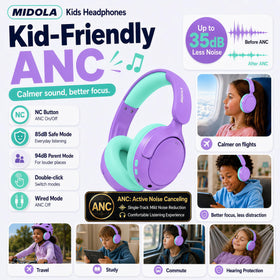 MIDOLA foldable purple design headphones provide everyday portability.