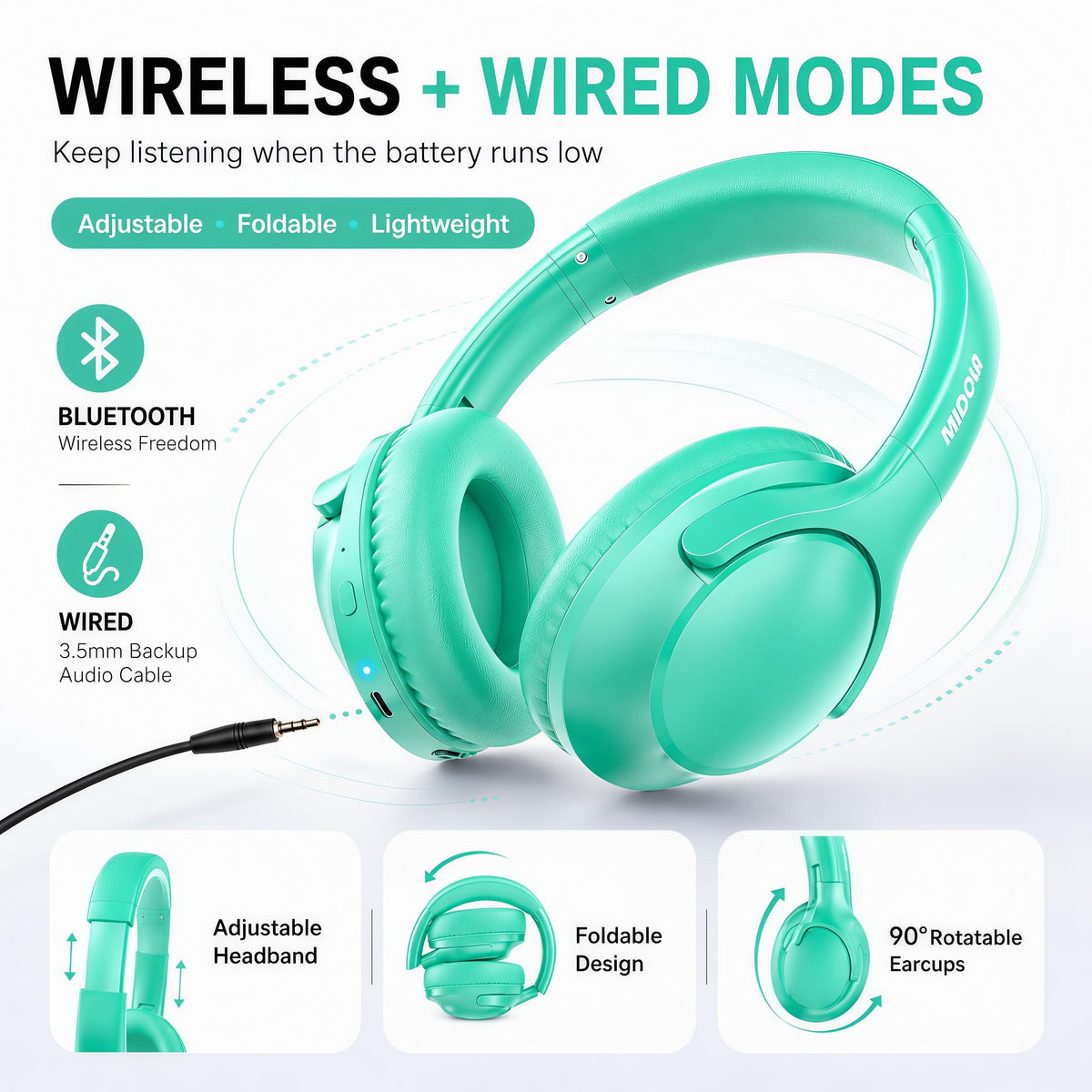 MIDOLA memory-protein ear cushions provide soft, comfortable listening sessions