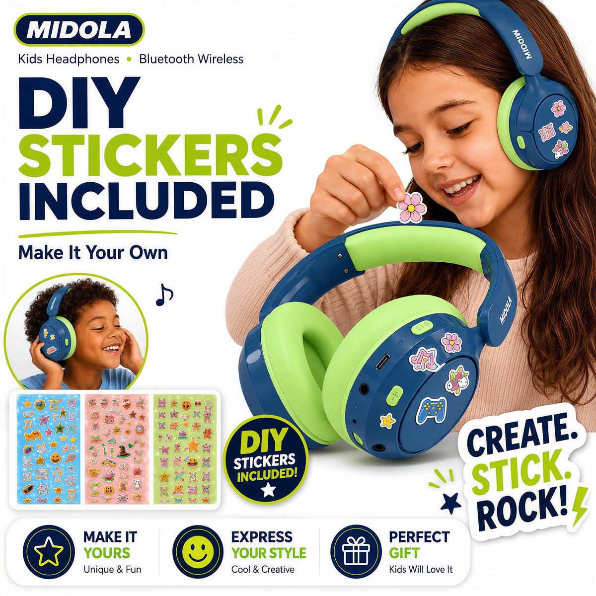Midola soft-ear cushions blue headphones for comfort.
