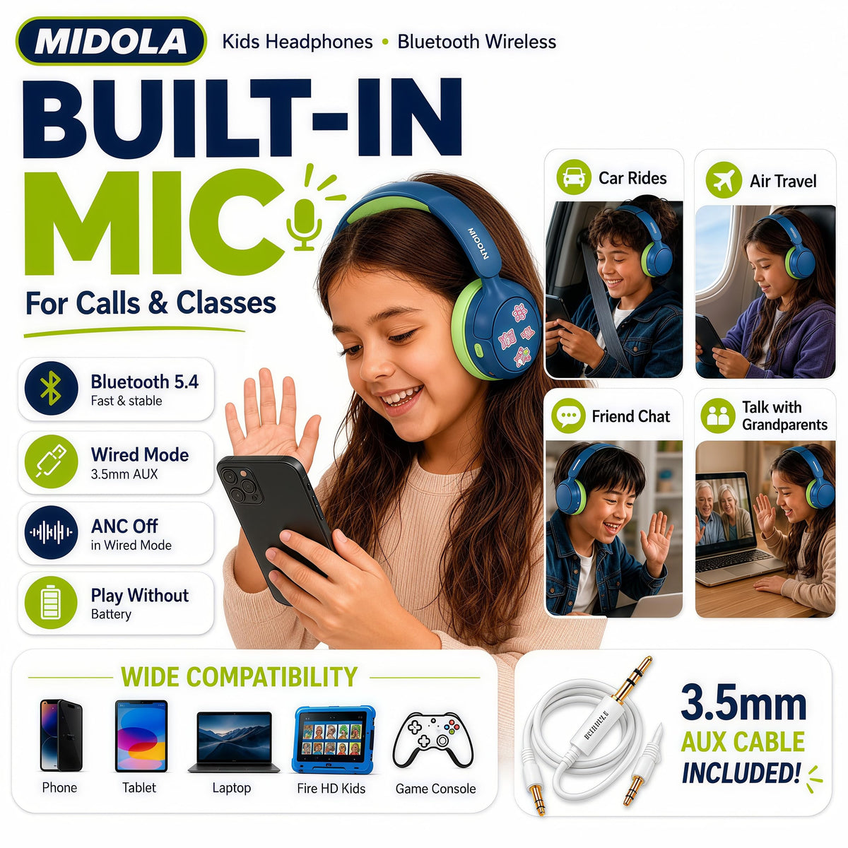 Midola travel-ready blue headphones for on-the-go use.