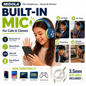 Midola travel-ready blue headphones for on-the-go use.