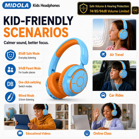 MIDOLA headphones with a dB button for safe volume control