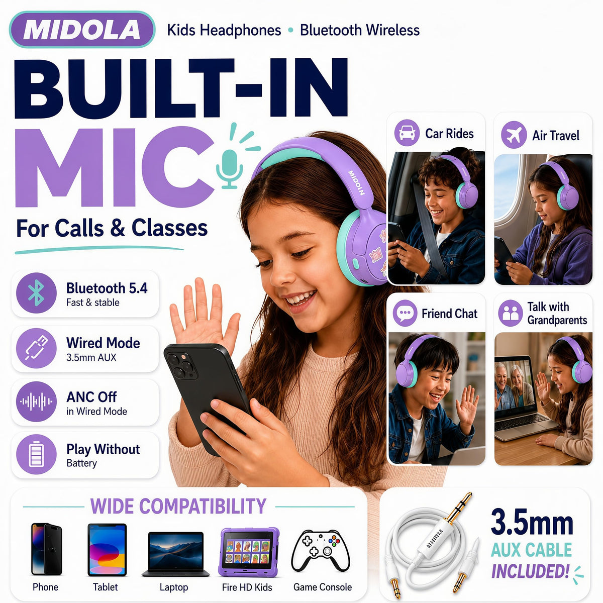 MIDOLA headphones with volume limiting for safe listening on the go.