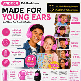 Hot pink MIDOLA foldable headphones easy to stash after class