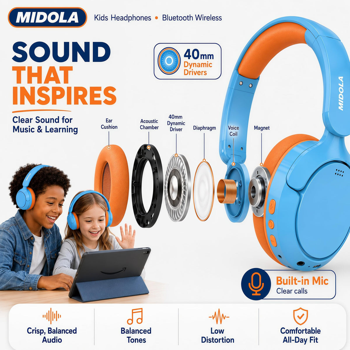 MIDOLA Battery life up to 68 hours for long study sessions.
