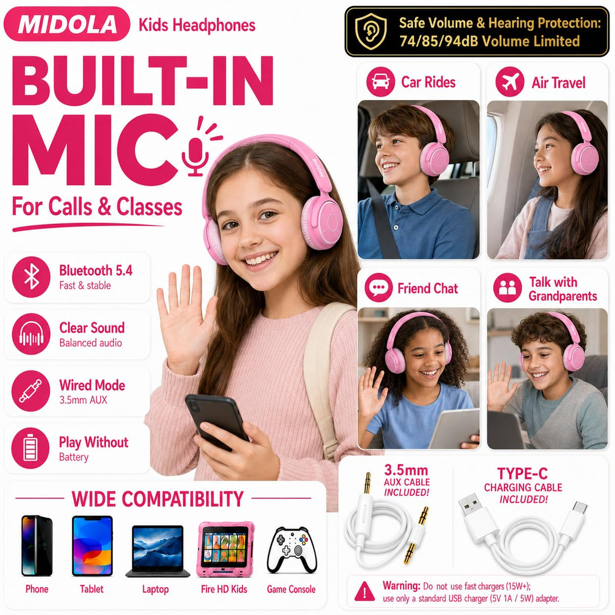 Built-in microphone delivers clear voice for online classes