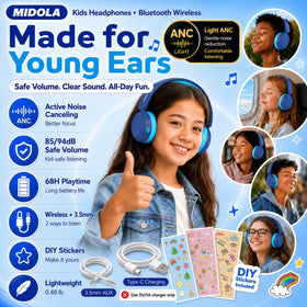 Midola kids foldable headphones store easily in a backpack.