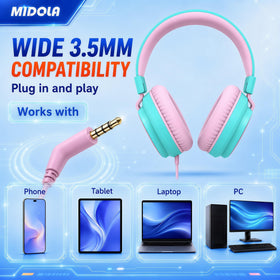 MIDOLA Kid headphones cyan adjustable headband for secure fit