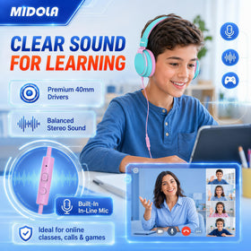 MIDOLA Kid headphones cyan built-in mic for calls and quick controls