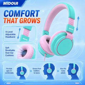 MIDOLA Kid headphones cyan durable materials withstand kid play