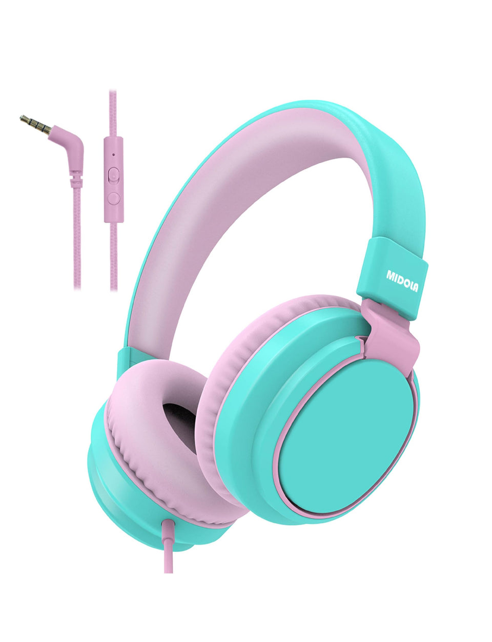 MIDOLA Kid headphones cyan folded for compact storage and travel convenience