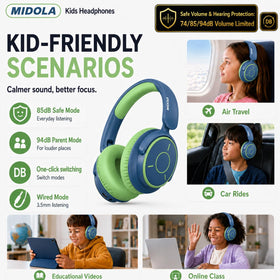 MIDOLA Kids headphones with 40mm drivers for clear sound in classes and music