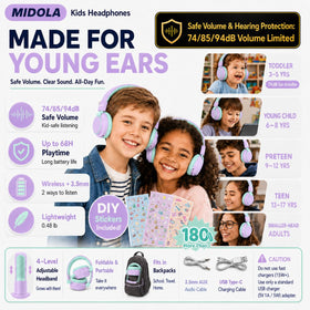 MIDOLA Kids Headphones offer 68 hours of playtime for long trips and activities