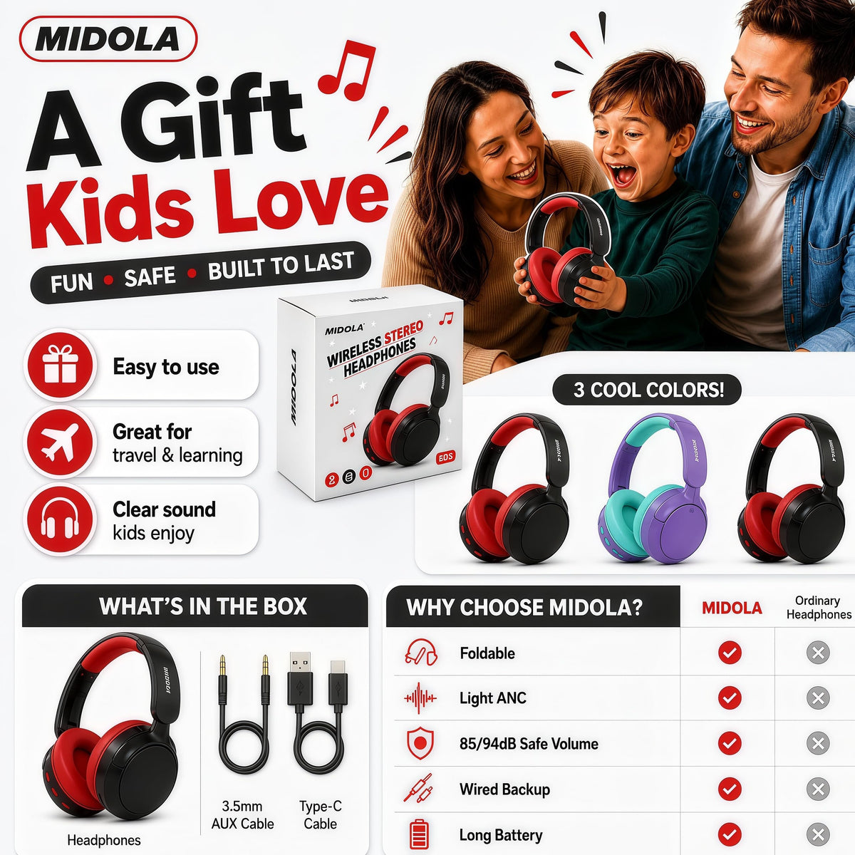 Midola Adjustable headband fits growing kids and teens comfortably