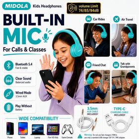 Durable, reinforced materials on Midola headphones withstand kid use.