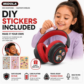 MIDOLA Kids Headphones adjustable headband fits growing kids securely.