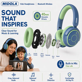 MIDOLA Kids headphones four-position adjustable headband for growing kids