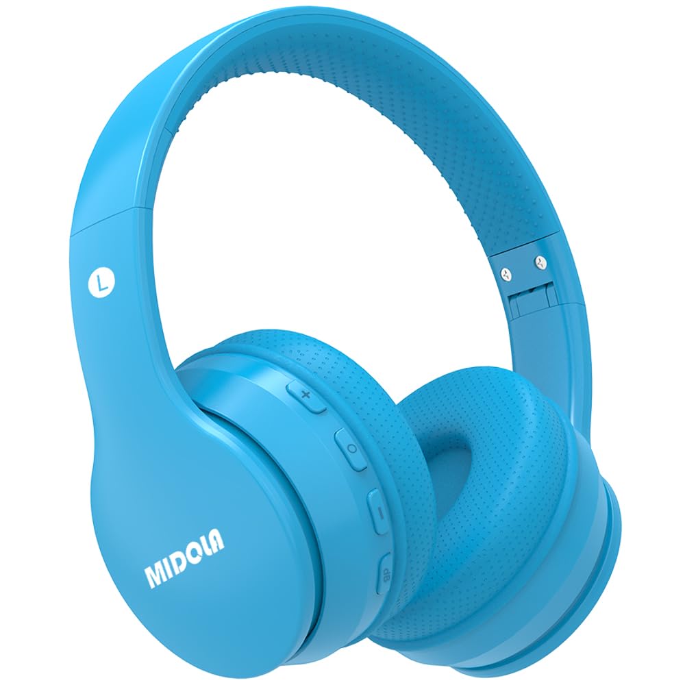 Midola Kids Headphones in blue folded for easy portability.