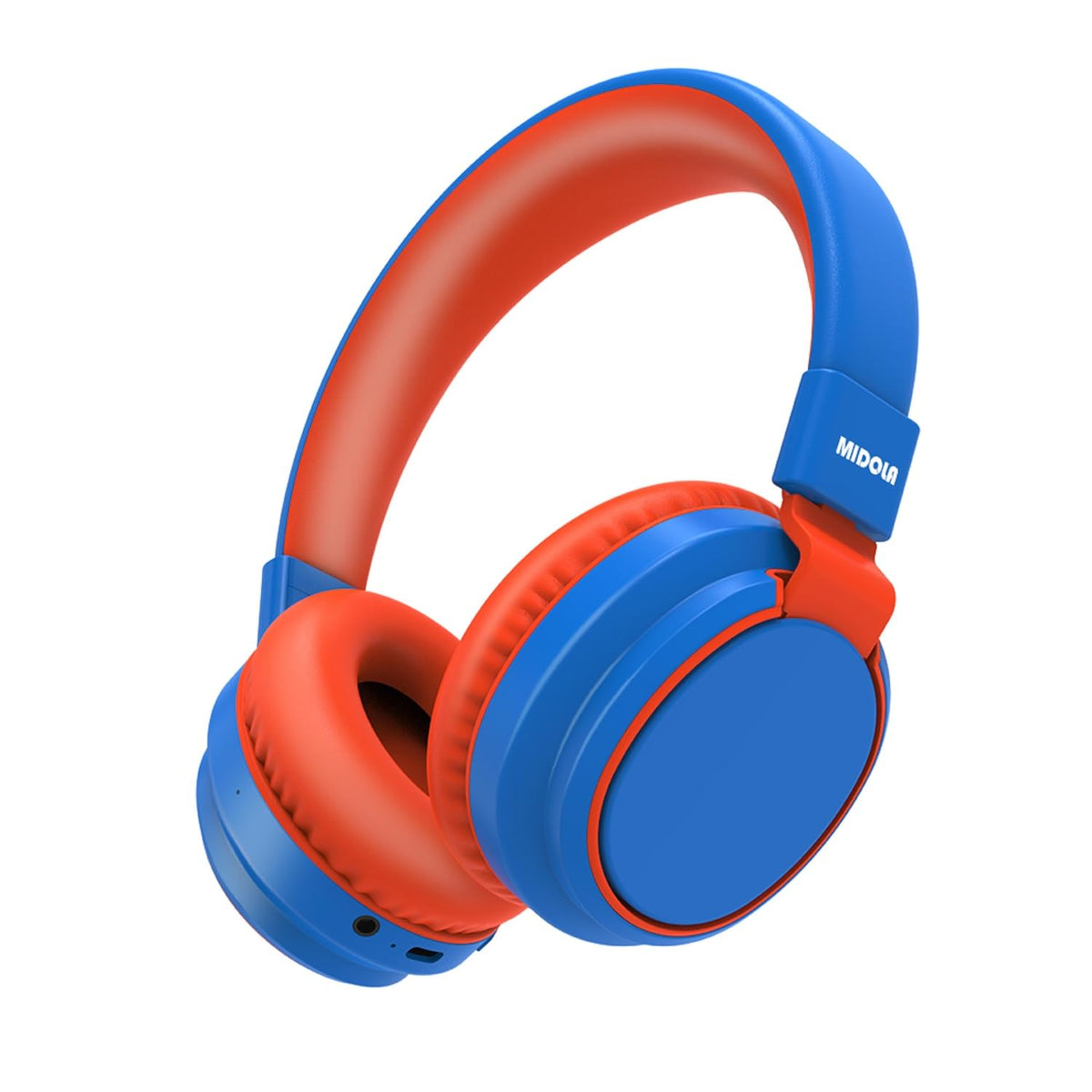 MIDOLA blue folded headphones for compact travel and storage.