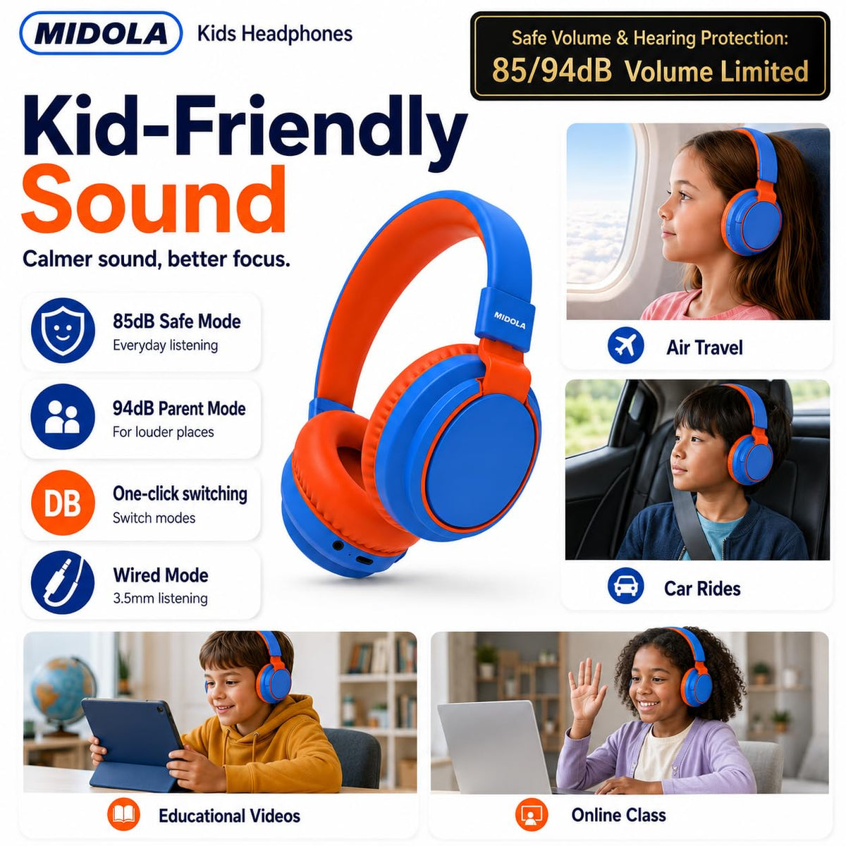 MIDOLA blue soft-ear cushions provide long-wear comfort.
