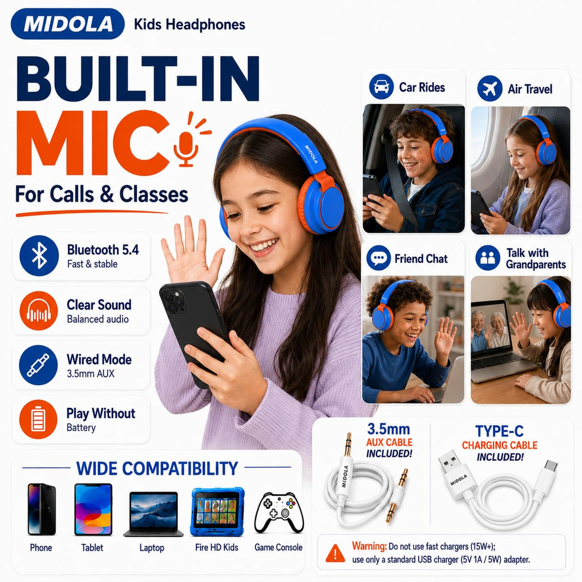 MIDOLA volume limit button offers three-stage listening levels.