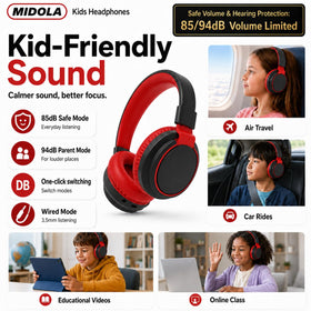 MIDOLA Kids Headphones Bluetooth 5-4 enables wireless streaming and quick pairing.