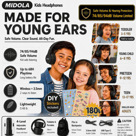 MIDOLA wireless headphones using Bluetooth 5.4 with built-in mic for kids