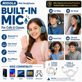 MIDOLA Kids headphones with Bluetooth 5.4 for quick pairing