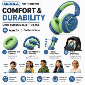 MIDOLA Kids headphones built-in mic for clear voice calls