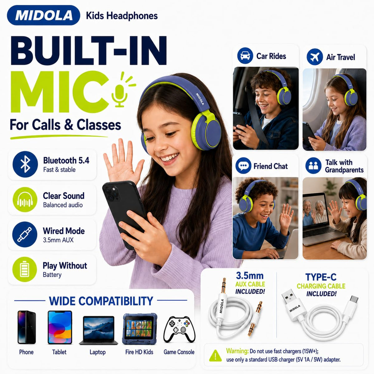 Built-in microphone for hands-free calls on MIDOLA