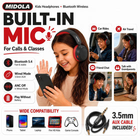 Midola Headphones built-in mic for hands-free calls and learning apps
