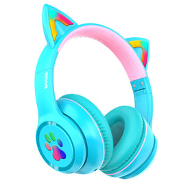 Midola Kids Headphones cat ear LED light for playful style and Bluetooth range during playtime.