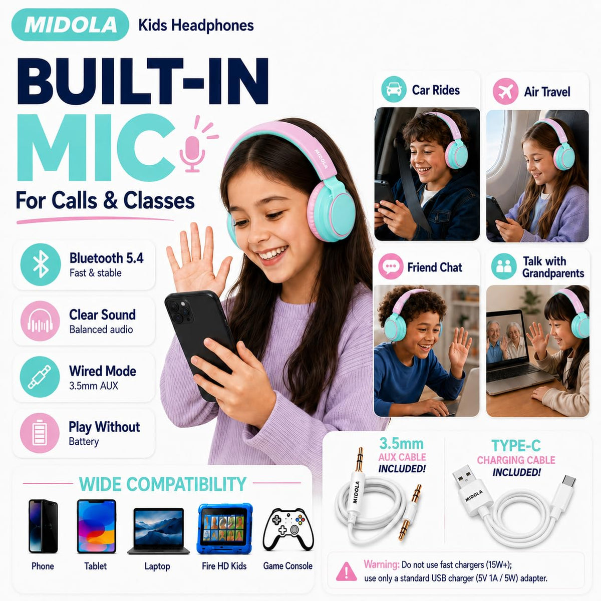 MIDOLA cyan headphones offering up to 68 hours of playtime.