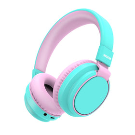 Midola Kids Headphones cyan folded for compact travel and storage.