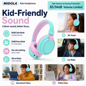 Adjustable headband on MIDOLA headphones for growing kids.