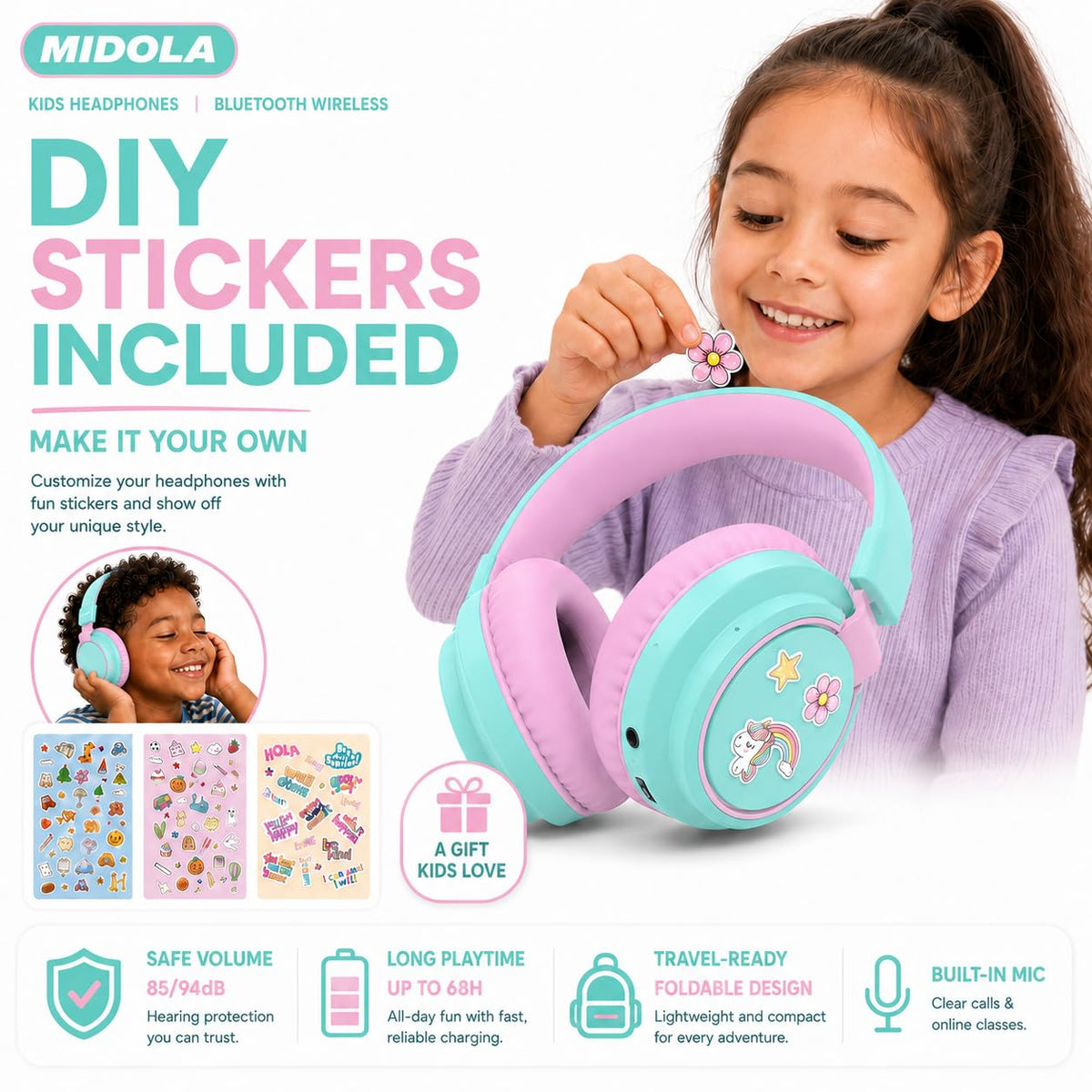 Wired 3.5mm aux jack for reliable listening with MIDOLA headphones.