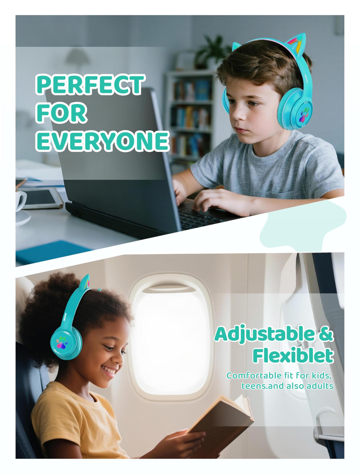 Midola Kids Headphones detachable AUX cable for wired listening when needed.