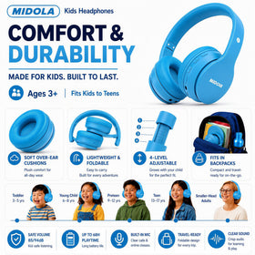 Midola headphones with reinforced, durable shell for active kids.