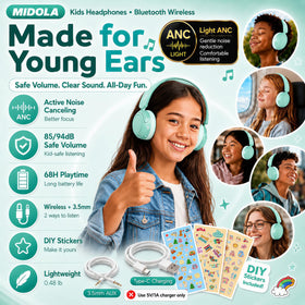 Midola headphones ergonomic design fits growing heads comfortably.