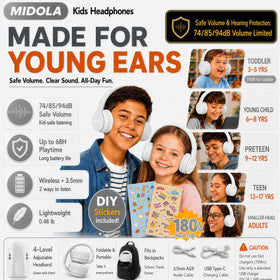 MIDOLA foldable design with 3-stage volume limit for safe listening.