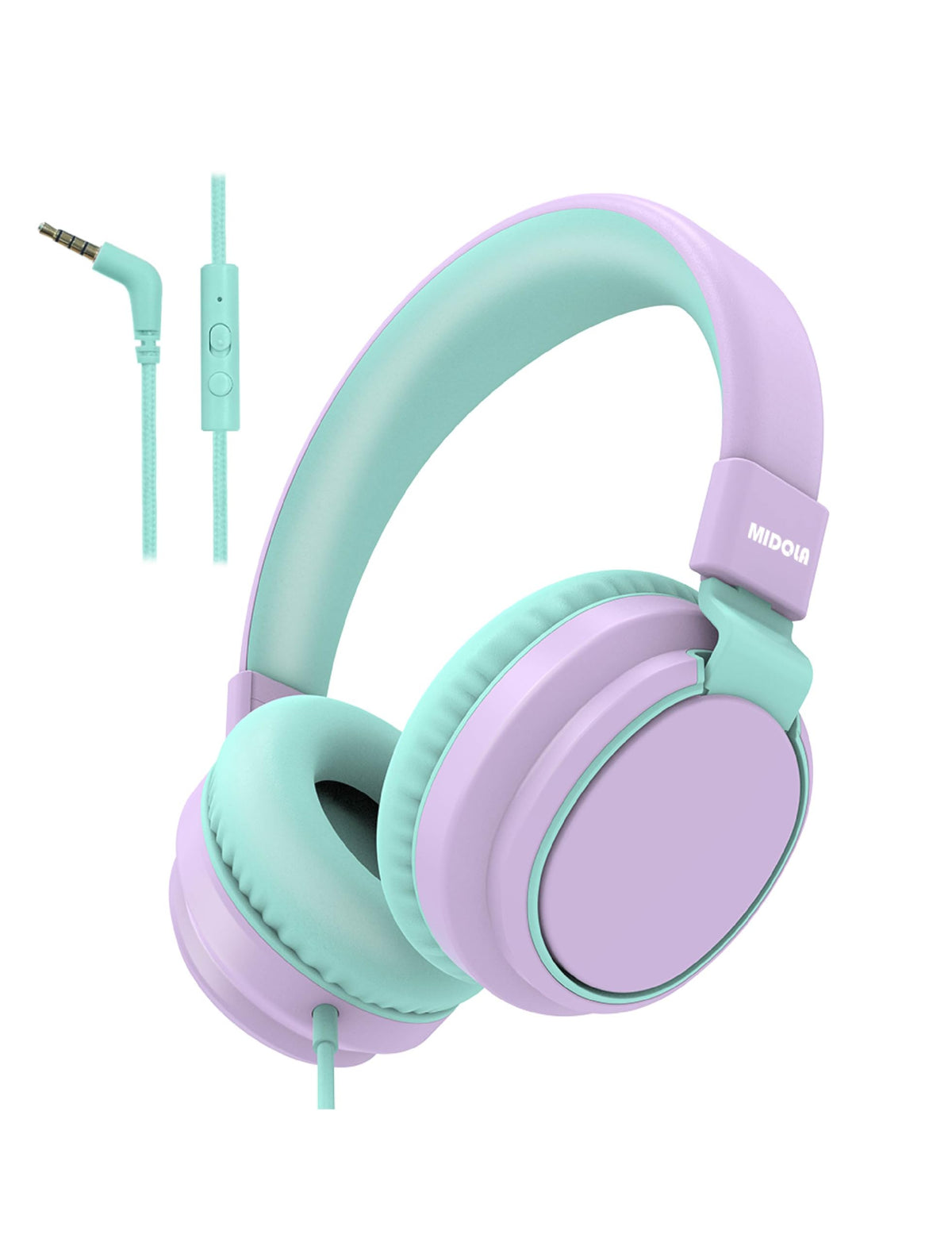 MIDOLA Kids Headphones folded and purple for easy travel use.