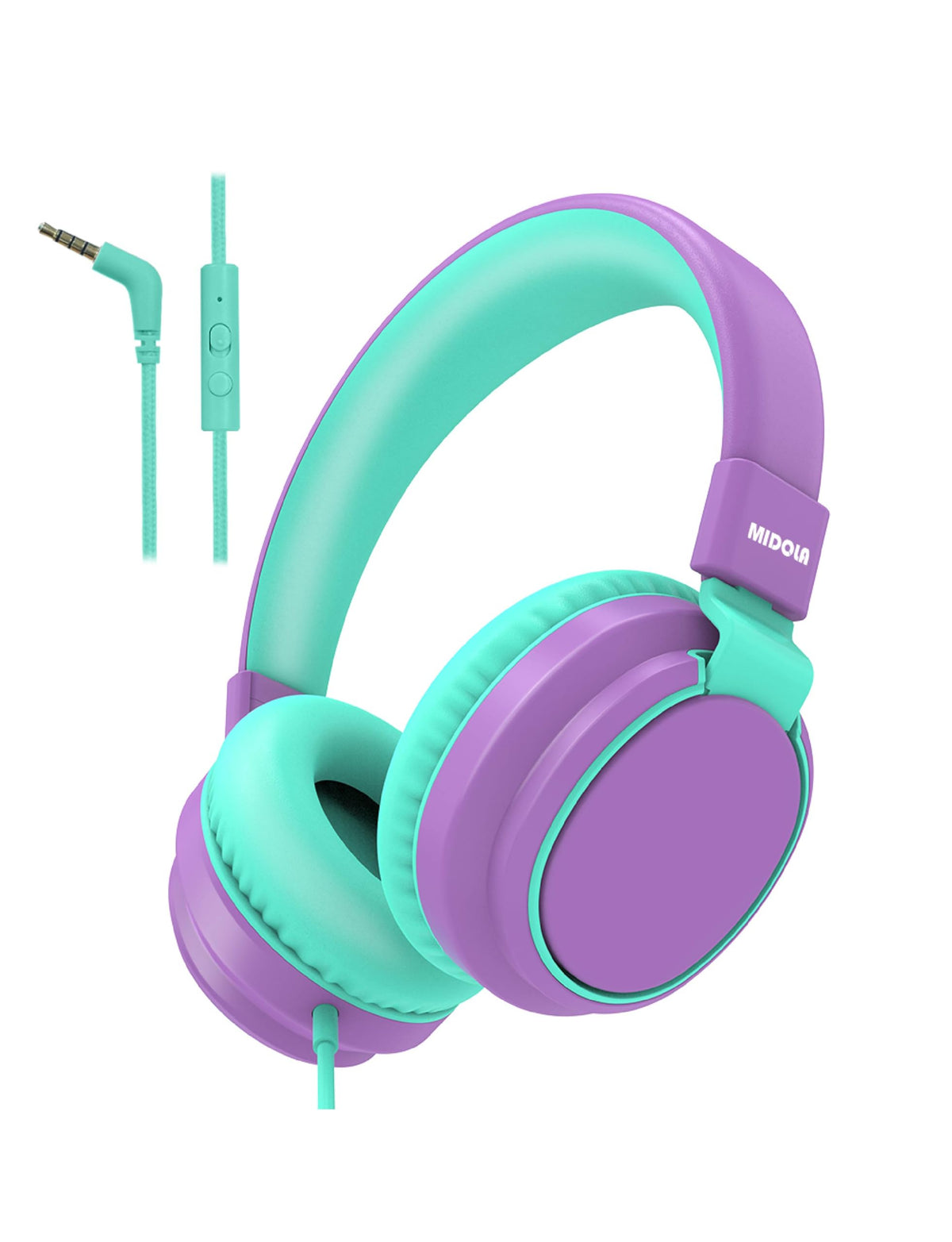 MIDOLA Kids Headphones folded purple for easy storage and travel