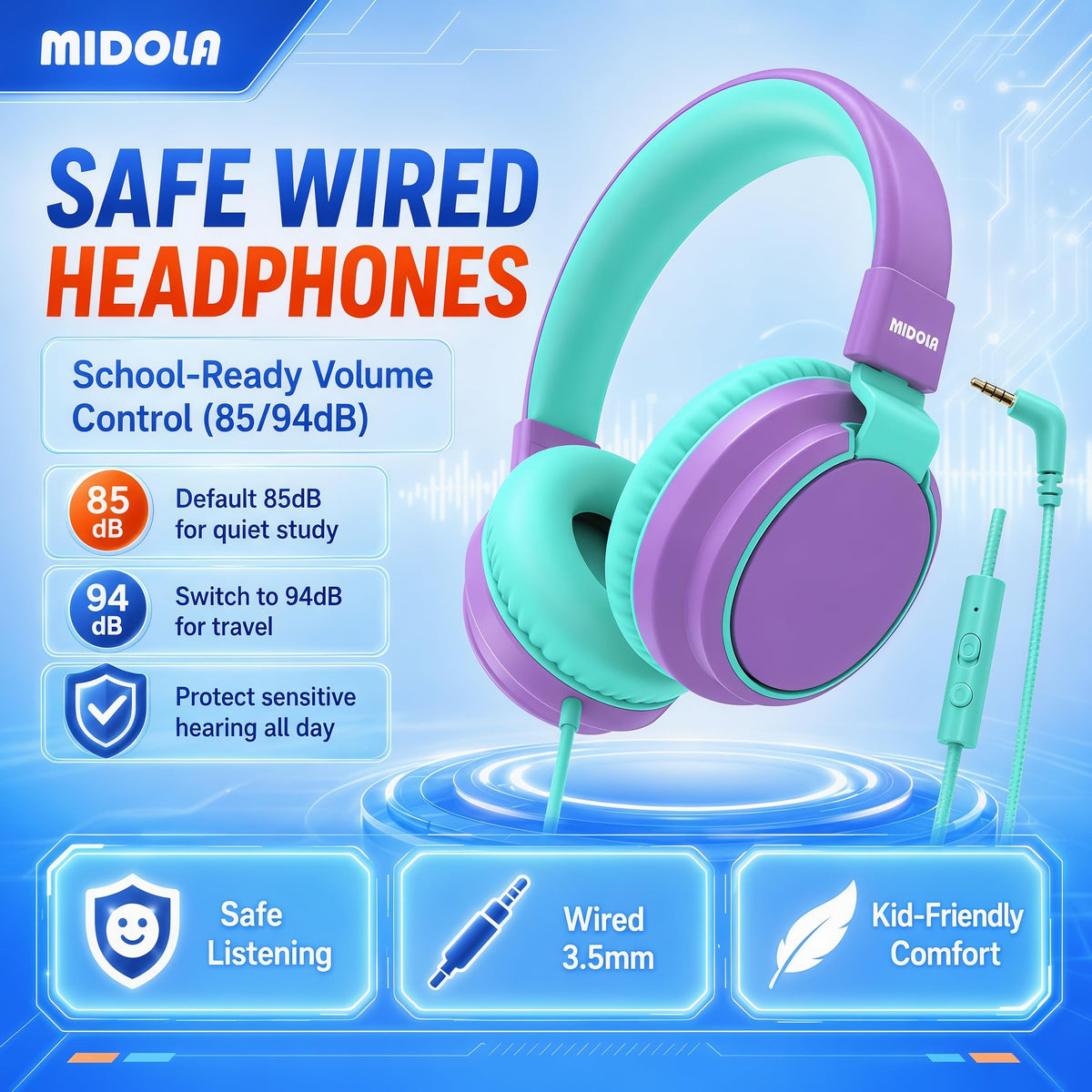 MIDOLA headphones in a backpack showing compact design for school days