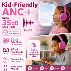 Midola Kids Headphones Rose Pink Bluetooth connection for online classes